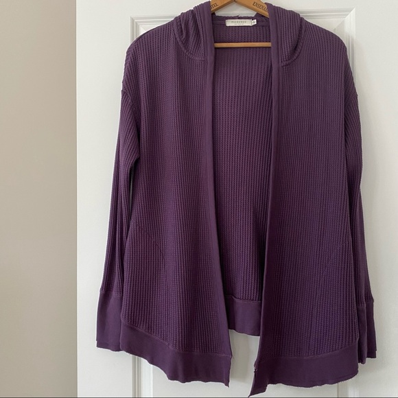 Anthro mod-o-doc Cotton Waffle-Knit Open-Front Hoodie Cardigan w Pockets Medium - Picture 1 of 11